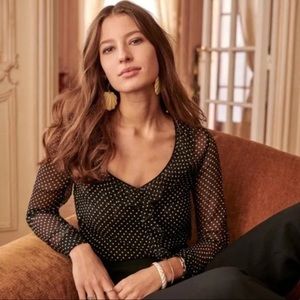 Sezane capucine silk polka dot top